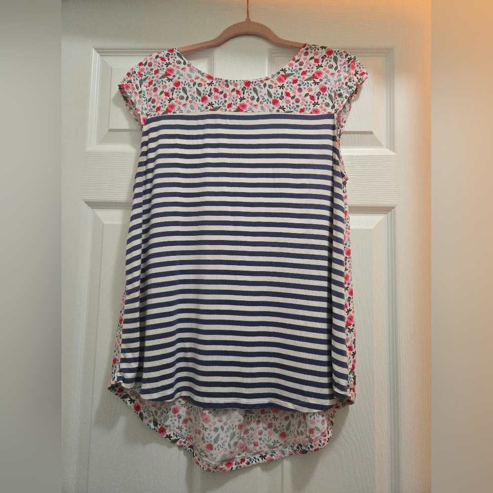 Matilda Jane Floral Print Top with Pink and Red Accents